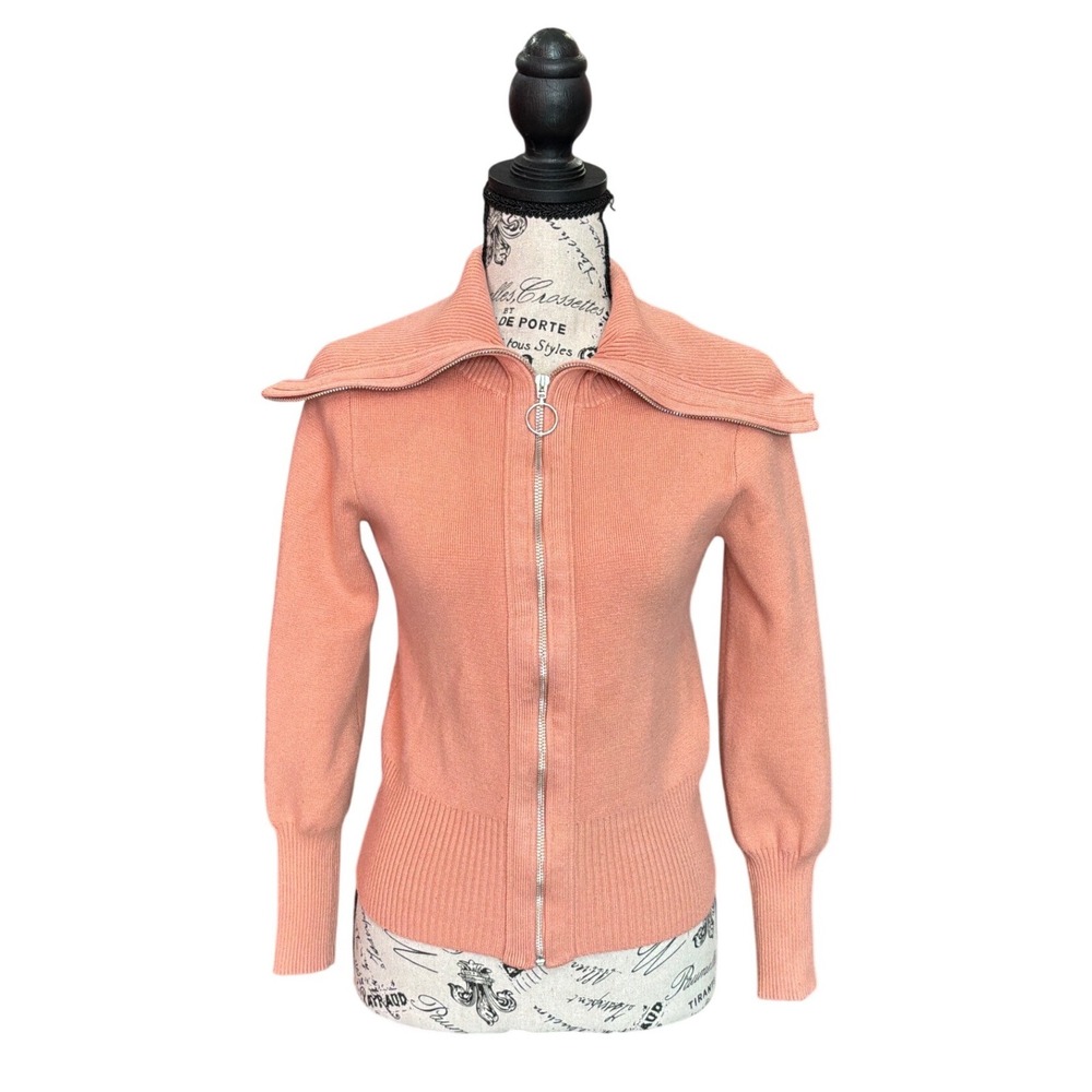 Magaschoni‎ Womens Peach Full Zip Sailor Collar Knit Sweater Cardigan Small